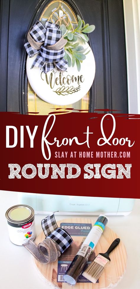 Diy Front Door, Round Welcome Sign, Round Front Door, Front Door Welcome Sign, Door Welcome Sign, Diy Vinyl Projects, Paint Vinyl, Welcome Signs Front Door, Diy Crafts For Teens