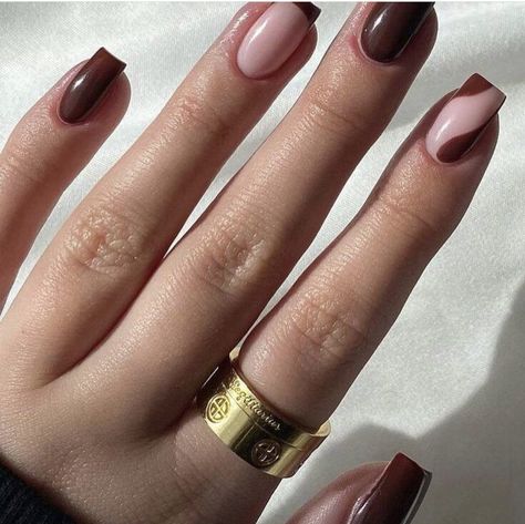 Square Acrylic Nails Designs Fall, Short Square Acrylic Nails Designs, Square Fall Nails, Square Acrylic Nails Designs, Square Gel Nails, Brown Nails Design, Simple Fall Nails, Short Gel Nails, Fall Gel Nails