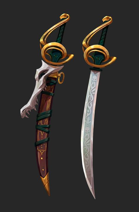 Cutlass Concept Art, Saber Concept Art, Pirate Saber, Curved Swords, Evelynn League Of Legends, Anime Pirate, Dragon Artwork Fantasy, Pretty Knives, Dnd Dragons