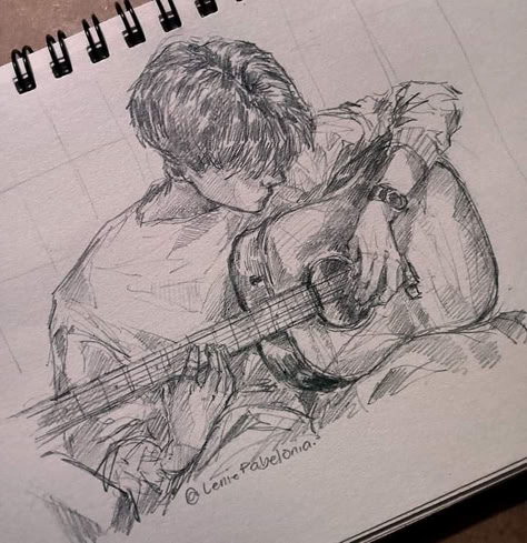 Guitar Guy Sketch, Guy Sketch, Drawing Guitar, Guitar Drawing, Pencil Sketch Images, Cool Pencil Drawings, Meaningful Drawings, Easy Drawings Sketches, Art Drawings Sketches Creative