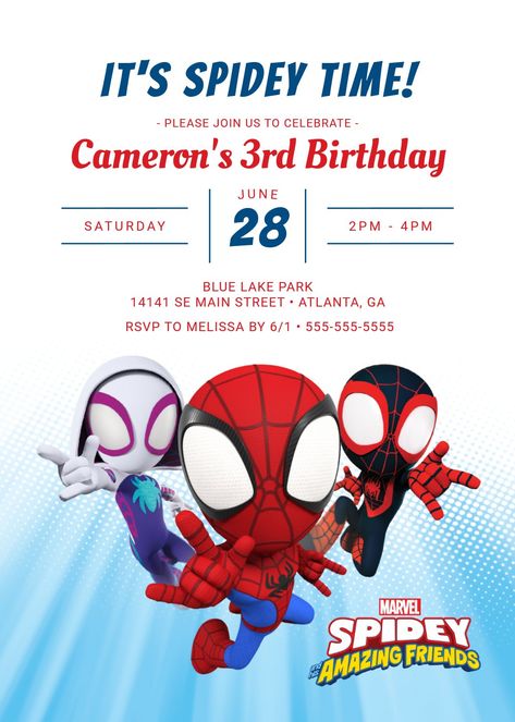 Spiderman Birthday Party Invitations, Friends Birthday Invitation, Spiderman Birthday Party Decorations, Spiderman Birthday Invitations, Spiderman Invitation, 2nd Birthday Party For Boys, Spidey And His Amazing Friends, Spiderman Birthday Party, Spiderman Party