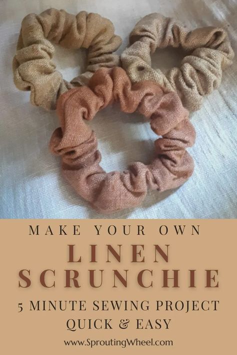 Sewing your own linen scrunchie is easy and super quick, it only takes about 5 minutes. And it is the perfect project to use up some of your fabric scraps since it only uses up a tiny bit of fabric. Quick Hand Sewing Projects, Linen Sewing Projects, Linen Scrunchie, Linen Projects, Hand Sewing Projects, Scrap Fabric Crafts, Sewing Projects Clothes, Sewing Clothing, Small Sewing