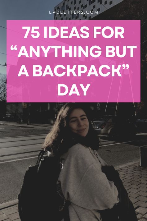 These anything but a backpack ideas are genius!! Definitely using one of these for my school spirit day! Anything But Backpack Day Ideas, What's In My Backpack Aesthetic, Anything But A Bag Day Ideas For School, Ideas For Anything But A Backpack Day, Anything But A Backpack Day Ideas Funny, No Backpack Day Ideas School Funny, Bring Anything But A Backpack Day, No Backpack Day Ideas, Anything But A Backpack Day Ideas