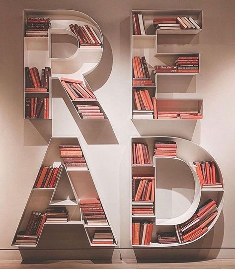 Product.Only on Instagram: “Read Bookshelf by Indigo⁣ •⁣ Photography by @thebookorder⁣ •⁣ •⁣ •#Product_Only #architecture #architect #design #interior #render #product…” Unique Bookcase, Unique Bookshelves, Creative Bookshelves, Home Library Design, Wall Shelves Design, Bookshelf Design, Wall Bookshelves, Shelf Design, Home Room Design