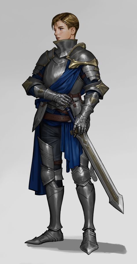 Fantasy Knight Outfit Male, Young Knight Character Art, Knight Pose Reference, Knight Side View, Knight Character Art Male, Knight Pose, Knight Poses, Prince Concept Art, Knight Character Design