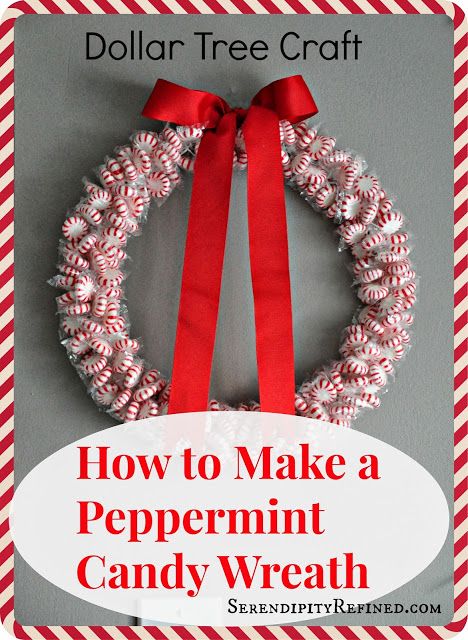 DIY Holiday Peppermint Wreath: Dollar Tree Craft Peppermint Wreath, Diy Christmas Candy, Candy Wreath, Dollar Store Diy Projects, Tree Craft, Candy Crafts, Peppermint Candy, Tree Crafts, Dollar Tree Crafts