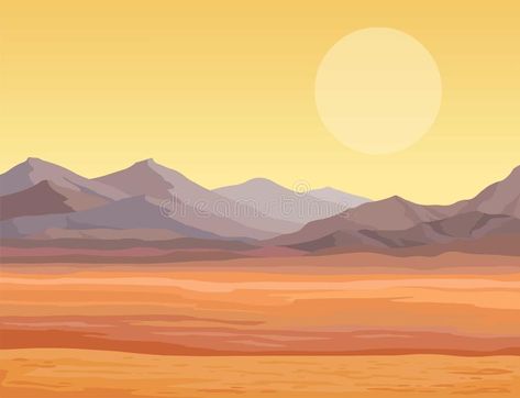 Animation landscape of the desert. The lifeless heated sand, mountains. Vector i , #AFF, #lifeless, #heated, #desert, #Animation, #landscape #ad Desert Vector Illustration, Desert Scene Illustration, Desert Background Drawing, Desert Animation, Anime Desert, Animation Landscape, Desert Vector, Desert Drawing, Desert Illustration