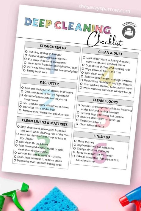 Organisation, Bedroom Deep Cleaning List, Bedroom Cleaning List, Deep Cleaning Room Checklist, Bedroom Deep Cleaning Checklist, Spring Cleaning List Printable, Deep Cleaning Bedroom Checklist, Deep Cleaning Room, Deep Cleaning Bedroom