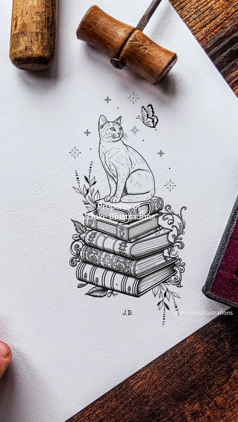 Witchcraft Tattoos Ideas, Wicked Tattoo Ideas, Cat Outline Tattoo, Wrist Tattoo Cover Up, Tattoo Appointment, Bookish Tattoos, Small Shoulder Tattoos, Surreal Tattoo, Coffee Tattoos