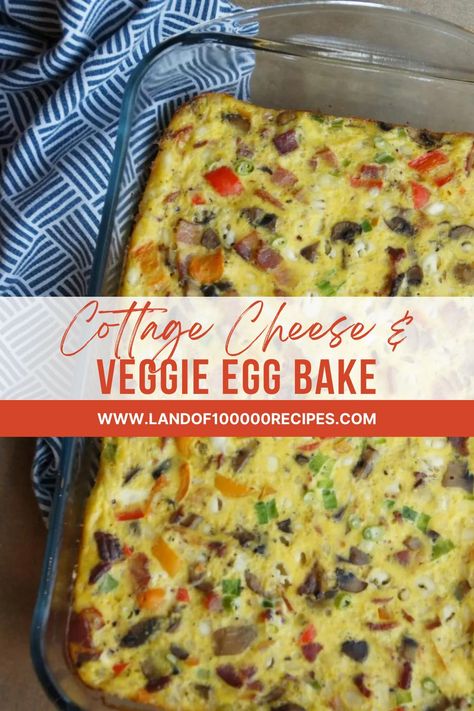 A deliciously easy egg bake that is packed with protein. This Cottage Cheese & Veggie Egg Bake is the perfect breakfast for a crowd. Egg Bake Healthy Low Carb, Egg Bake With Veggies, No Meat Egg Bake, 29g Protein Cottage Cheese Egg Bake, Mediterranean Egg Bake, High Protein Egg Bake With Cottage Cheese, Small Egg Bake, Cottage Cheese Eggs Bake, Healthy Egg Bake Recipes