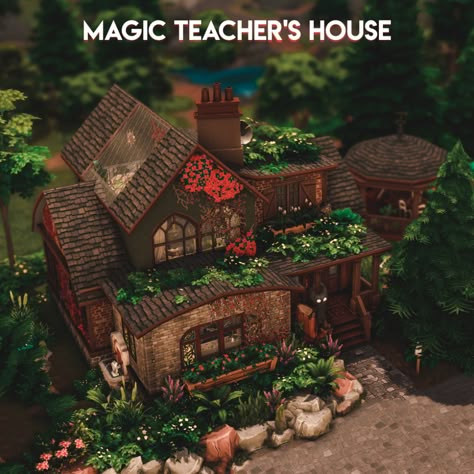 Sims 4 Houses Glimmerbrook, Sims 4 Realm Of Magic House, Sims Witch House, Sims 4 Glimmerbrook, Sims 4 Witch Cottage, Sims 4 Magic House, Sims 4 Witch House, Tudor Decor, Sims 4 Houses Layout