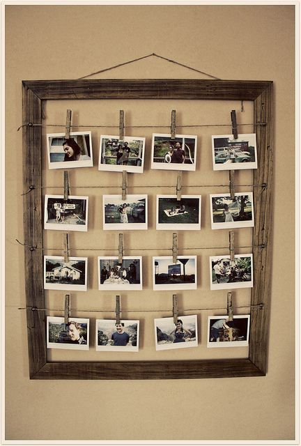 picture frame with wire - great way to display Christmas cards too! Stylish Photo Frames, Koti Diy, Diy Projektit, Decoration Originale, Cool Ideas, Diy Photo, Photo Displays, Clothes Pins, Home Deco