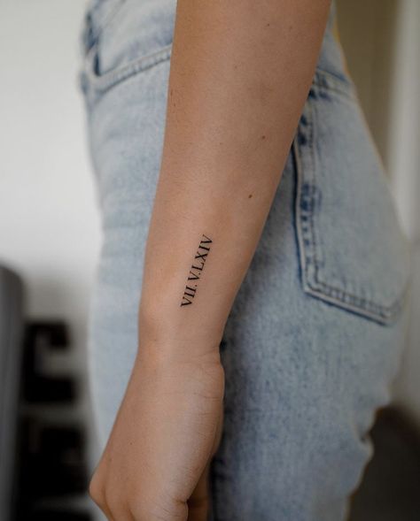 Roman Numeral Date Tattoo, Wedding Date Tattoos, Roman Numbers Tattoo, Date Tattoo, Tattoos For Dad Memorial, Anniversary Tattoo, Roman Numeral Tattoo, Numeral Tattoo, Roman Numeral Tattoos