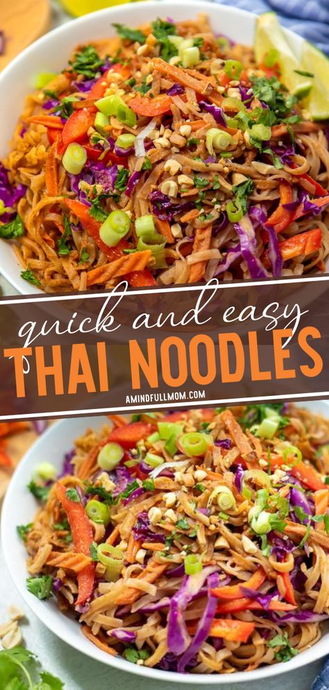 Peanut Sauce Rice Noodles, Thai Rice Noodle Recipes, Thai Noodle Recipe, Noodles Vegetarian, Thai Recipes Noodles, Thai Peanut Noodles, Spicy Thai Noodles, Peanut Sauce Noodles, Thai Noodle Salad