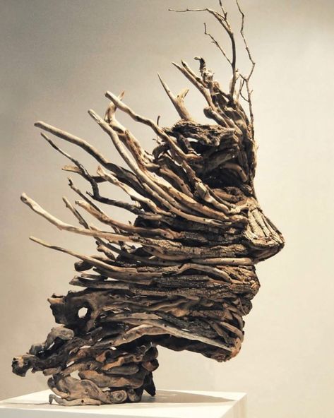 Diy Driftwood Projects, Tre Kunst, Driftwood Art Sculpture, Driftwood Sculptures, Wood Carving Art Sculpture, Driftwood Planters, Arte Yoga, Driftwood Art Diy, Twig Art