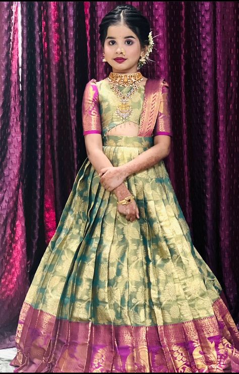 Paddu Pavadai Design, Girls Lehanga Design For Kids, Pattu Pavada Blouse Designs, Lehenga Blouse Designs For Kids, Kids Lehenga Blouse Designs, Kids Lehanga Design For Wedding, Kids Pattu Langa Designs, Pattu Pavadai Kids Blouse Designs, Pattu Lehenga For Kids