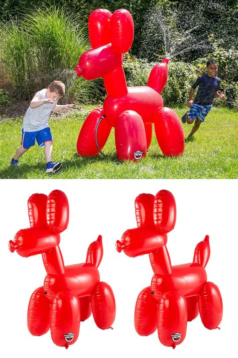 A massive 6 foot tall inflatable balloon dog with refreshing water sprayers on the head and tail to help beat the heat during the sweltering dog days of summer. Dog Sprinkler, Note Taking Tips, Blowing Up Balloons, Dog Pool, Dog Days Of Summer, Refreshing Water, Inflatable Toy, Giant Inflatable, Heads And Tails