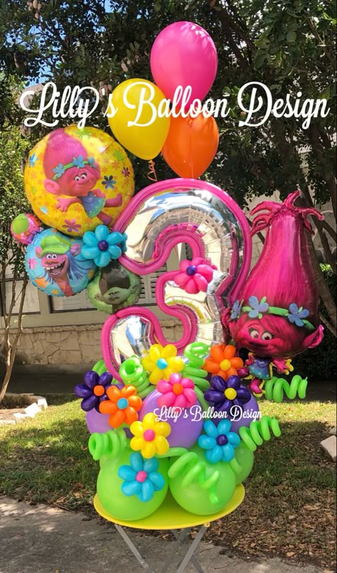 Trolls Balloon Bouquet, Trolls Birthday Balloons, Brozone Birthday Party, Trolls Balloon Decoration, Trolls 3rd Birthday Party Ideas, Trolls Balloon Garland, Trolls Balloon Arch, Trolls Balloons, Trolls Pinata