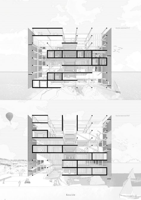 Plan Concept Architecture, Portfolio D'architecture, Sectional Perspective, Collage Architecture, Plans Architecture, Architecture Concept Diagram, Architecture Collage, Architecture Graphics, Architectural Section