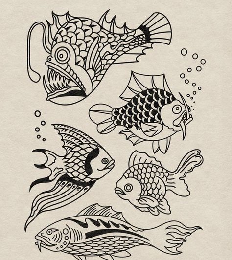 Old School Black And White Tattoo Design, Animal Flash Tattoo, Fish Tattoo Ideas, Abstract Tattoo Ideas, Learn To Tattoo, Minimalist Tattoo Ideas, American Traditional Tattoo Ideas, Traditional Tattoo Ideas, Engraving Tattoo