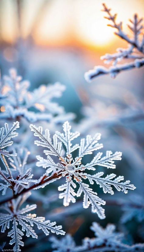 On a crisp winter morning, a mirrorless camera with a macro lens was used to capture this stunning photograph. The focus is on the intricate details, showcasing the frost-kissed branches and delicate snowflakes in high definition. The vibrant colors of the scene bring out the frosty hues, while the realistic realism level enhances every texture, making viewers feel the chill in the air. Natural sunlight provides the optimal lighting, casting long shadows that add depth to the winter landscape. Christmas Winter Photography, Frosty Blue Aesthetic, Frosted Aesthetic, Winter Still Life Photography, Winter Scenes Photography, Snow Scenes Winter Landscape, Frost Landscape, January Vibes, Snowing Aesthetic Wallpaper