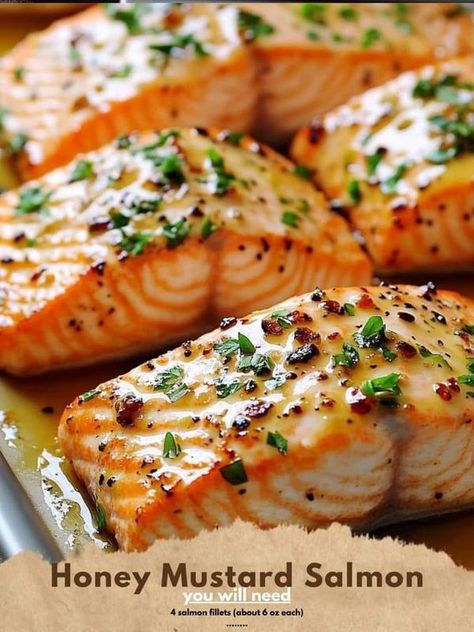 Homemade Recipes | Honey Mustard Salmon | Facebook Honey Mustard Salmon, Mustard Salmon, Healthy Diets, Cooking Seafood, Salmon Fillets, Garlic Salt, Small Bowl, Honey Mustard, Fresh Parsley