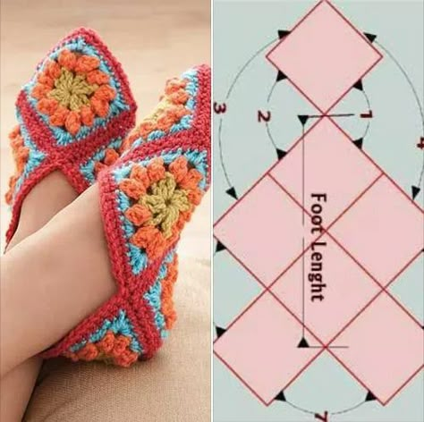 Crochet Furniture, Crocheted Slippers, Crochet Slipper Pattern, Crochet Socks, Crochet Square Patterns, Quick Crochet, Granny Square Crochet Pattern, Crochet Shoes, Diy Crochet Projects