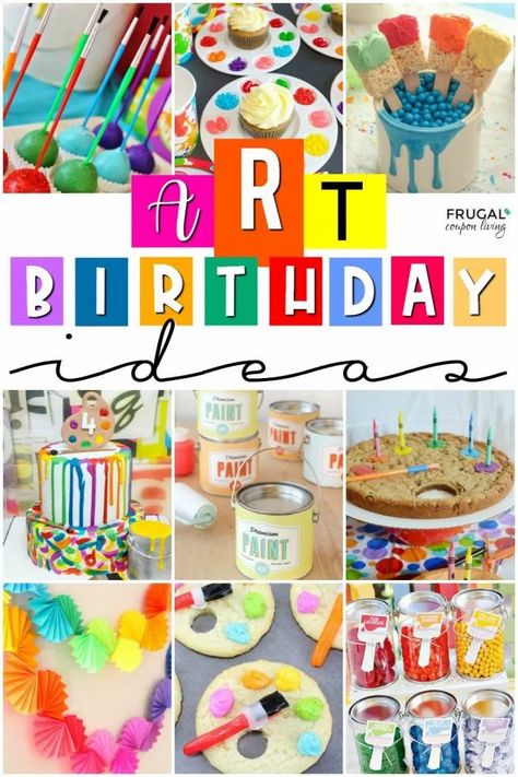 Girl Art Birthday Party, Party Theme Ideas For Kids, Art Party Foods, Art Birthday Party Ideas, Girls Art Party, Crayola Party, Art Party Cakes, Artist Birthday Party, Art Birthday Party Invitations