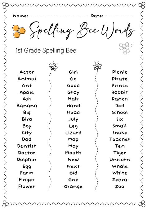 Spelling Bee Words For Grade 1, Spelling Bee Word List 1st Grade, Spell Bee Words For Grade 1, Spelling Words For 1st Grade, Spelling Bee Ideas, Hard Spelling Bee Words, Spelling Bee Games, Spelling Bee Word List, Spelling Bee Words