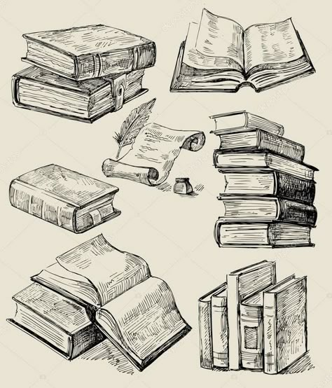 Library Drawing, Texture Sketch, Object Drawing, Book Tattoo, Book Drawing, Sketch Inspiration, Dog Tattoos, Stack Of Books, 로고 디자인