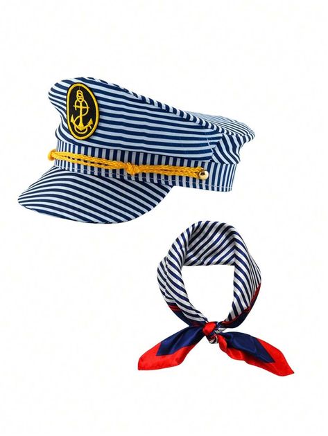 Element:Striped \nDetails:None \nColor:Navy Cap \nMaterial:Polyester \nComposition:100% Polyester \n Play Props, Sailor Uniform, Sailor Cap, Nautical Party, Sailor Hat, Cow Boy, Bandana Print, Scarf Set, Role Play