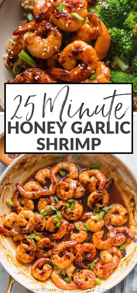 Count on this super simple Honey Garlic Shrimp Skillet when you need an ultra fast dinner with tons of flavor. Season and cook the shrimp in just 20 minutes, then serve over rice and steamed veggies for an easy dinner with gourmet taste. Shrimp Veggie Skillet, Stove Top Shrimp Recipes, Honey Shrimp Tacos, Shrimp Meals, Frozen Shrimp Recipes, Honey Shrimp, Honey Garlic Shrimp, Shrimp And Rice Recipes, Teriyaki Shrimp