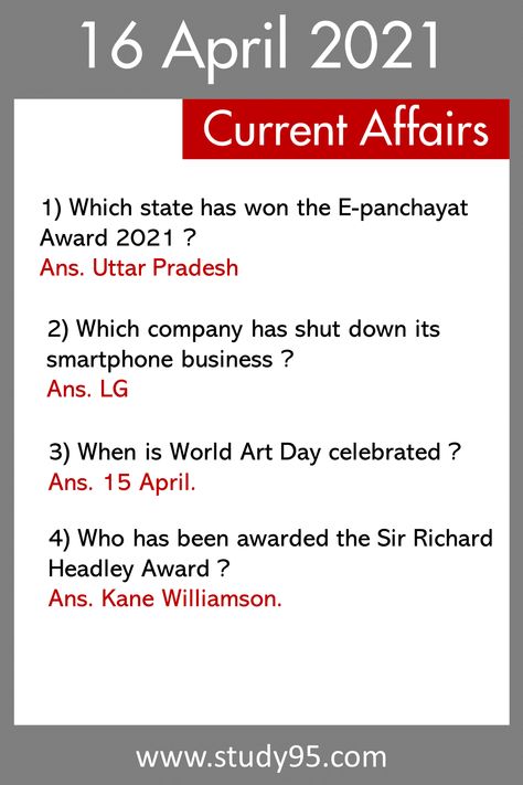 Current Affairs Question and Answer. April Current Affairs 2021. Current GK Questions in English. 16 April Current Affairs. Kbc Questions, Upsc Questions In English, Gk Knowledge In English, Upsc Interview Questions, G K Questions And Answers In English, English Gk Questions, Gk Questions And Answers In English For Kids, Gk Questions And Answers In English, Current Affairs 2023 In Hindi