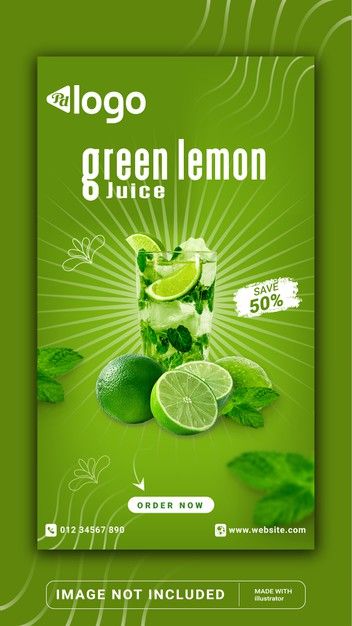 Green lemon juice drink menu promotion i... | Premium Vector #Freepik #vector Drink Design Ideas, Menu Drink Design, Drink Poster Design Ideas, Juice Poster Design, Juice Design, Poster Drink, Instagram Post Design, Energy Logo, Poster Design Layout