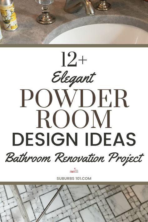 Are looking for elegant powder room design ideas for your bathroom renovation? Your powder room is your fancy bathroom and leaves a lasting impression on your guests. When it comes to powder room remodels, don’t skimp. Splurge on the bathroom tiles, the bathroom faucets, the bathroom vanity and bathroom lighting. After all, it’s your show off bathroom- you want to impress your guests! Check out these stunning powder room ideas from luxury homes. Powder Room Gray Tile Floor, Half Bathroom Decor Ideas Pedestal Sink, Elegant Small Powder Room, All Tile Powder Room, Fabulous Powder Rooms, Guest Bath Vanity Ideas, Transitional Powder Bathroom, Powder Room Gold Fixtures, Small Guest Powder Room Ideas