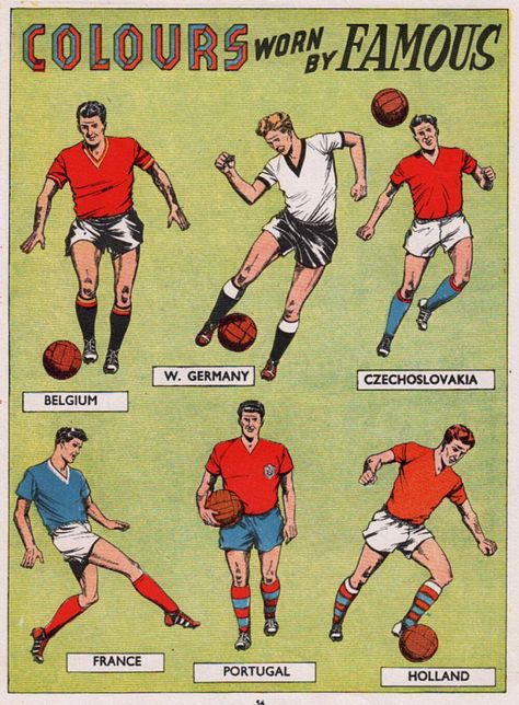 International colours in 1957. Vintage Soccer Illustration, Football Layout, Football Nostalgia, Sports Illustration, Football Artwork, Football Drawing, Sports Design Ideas, Soccer Teams, Football Illustration