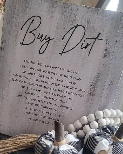 The ever-so-popular "Buy Dirt" sign handmade by yours truly has been restocked! Get yours now before they are sold out [again] #buydirt #Jordandavis #newhomegift #homeownersgift #closinggift #handmadesign #handpaintedsign #flippinfabulousfinds #flippinfabulousllc Buy Dirt, Handmade Sign, Real Quick, Closing Gifts, Hand Painted Signs, Get Yours Now, Yours Truly, New Home Gifts, Family Tree