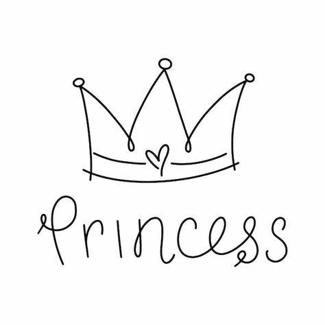 Princess Tiara Drawing, Line Art Crown, Princess Logo Design, Princess Tiara Tattoo, Princess Crown Vector, Crown Line Art, Princess Crown Tattoo, Princess Crown Drawing, Princess Doodle