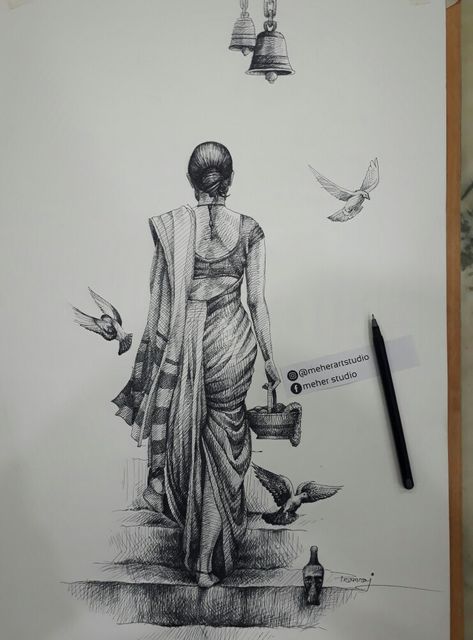 Pencil Drawing, Art Drawing, Drawing Ideas, Sketch, Pencil, Saree, Drawings, Art