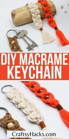 Macrame Keychain Embroidery Floss, Macrame Bag Charm Diy, Macrame Bead Keychain, Macrame With Embroidery Floss, Macrame Keychain Diy Tutorials Easy, Macrame Keychain Diy Easy, Yarn Keychain Diy, Macrame Keychain With Beads, Macrame Keychain Diy Tutorials