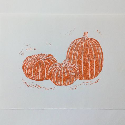 Pumpkin Linocut, Autumn Linocut, Halloween Linocut, Pumpkin Illustration, Lino Cut, Beautiful Prints, Fruit Art, Block Printing, Lino Print