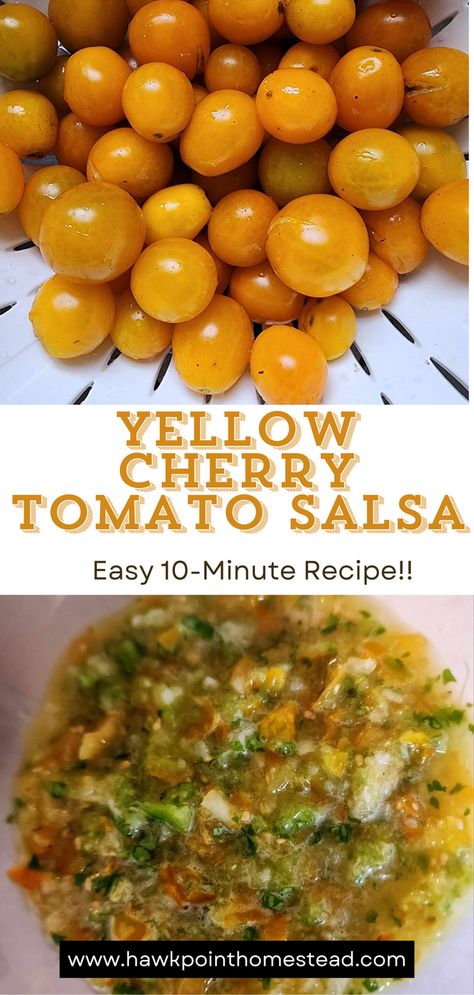 Salsa With Yellow Tomatoes, Yellow Tomato Recipes Salsa, Orange Cherry Tomato Recipes, Yellow Cherry Tomato Recipes, Yellow Tomato Recipes, Yellow Tomato Salsa, Blueberry Jalapeno Jelly Recipe, Cherry Tomato Salsa Recipe, Peach Pepper Jelly Recipe