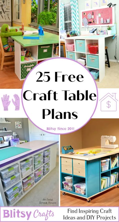 Scrapbook Table Work Stations, Craft Room Tables With Storage, Diy Small Craft Table, Kids Craft Table With Storage, Diy Play Table With Storage, Work Bench Craft Table, Craft Work Table With Storage, Craft Work Table Ideas, Mobile Craft Table