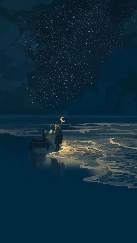 Couple at night next to the sea illustration art #digitalart #digitalpainting #drawing Couple At Night, Sea Illustration Art, The Sea Illustration, Sea Illustration, Night Illustration, High Fantasy, Arte Fantasy, Dreamy Art, Alam Yang Indah