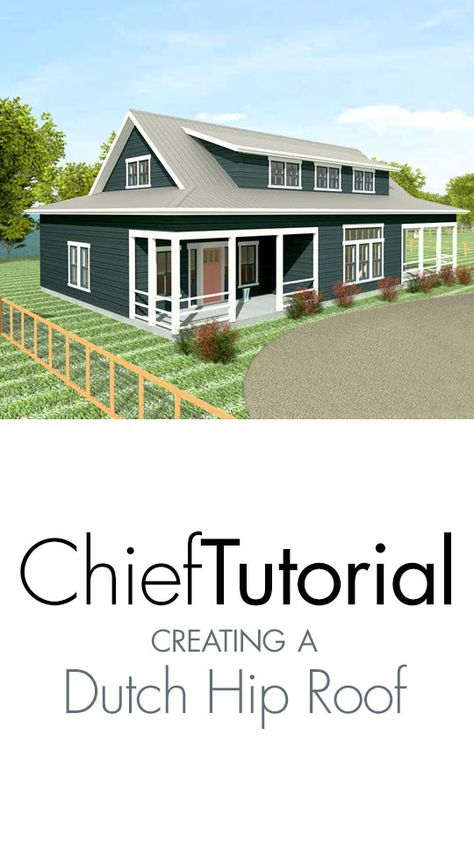 A Dutch hip roof, sometimes called a Dutch gable roof, is a combination of hip and gable roof styles in which a gable is located at the end of the ridge, at the top of a hip roof plane. Creating a Dutch hip roof is easy to do in Chief Architect Home Design Software. Click the link and follow the steps to create your own Dutch Hip Roof. #dutchhiproof #dutchgableroof #roofdesign #roof #chiefarchitect #3drender #3drendering #homedesign #architecture House Additions By Adding Onto A Hip Roof, Dutch Hip Roof Design, Dutch Hip Roof House, Examples Of Dutch Gable Roof Designs, Three Examples Of Dutch Gable Roof Designs, Hip And Gable Roof Combination, Dutch Gable Roof Exterior Design, Dutch Gable Roof Design, Dutch Hip Roof