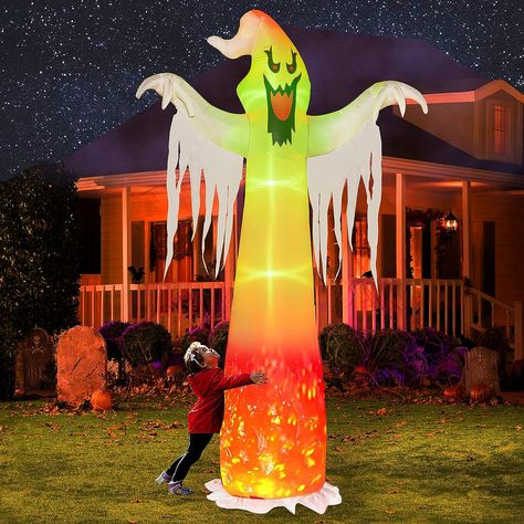 Halloween Decorations Indoor Scary, Outdoor Halloween Party, Halloween Trick Or Treating, Halloween Blow Ups, Porch Life, Spooky Decorations, Inflatable Decorations, Halloween Inflatables, Door Decor Ideas