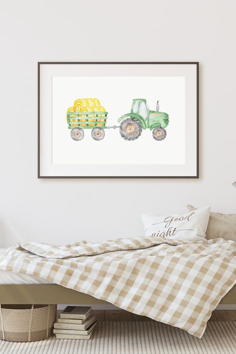 Tractor Toddler Room, Tractor Themed Bedroom, Tractor Kids Room, Kids Tractor Room, Toddler Boy Tractor Bedroom, Farm Nursery Theme Boys, Tractor Themed Bedroom Toddler, Tractor Boys Room, Toddler Boys Room Tractor