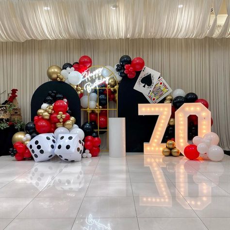 Dominoes Birthday Party Ideas, Casino Birthday Theme, Casino Birthday Party, Vegas Theme Party, Casino Royale Theme, Casino Birthday, 70th Birthday Party, Las Vegas Party, Casino Theme Party Decorations