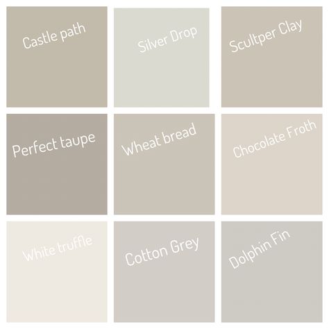 Neutral  colors from Behr. White Truffle Behr Paint, Chocolate Froth Behr Paint, Behr Ashen Tan, Sculpture Clay Behr Paint, Behr Chocolate Froth, Behr Whites And Neutrals, Interior Paint Colors For Living Room, Interior Paint Colors Schemes, Behr Colors