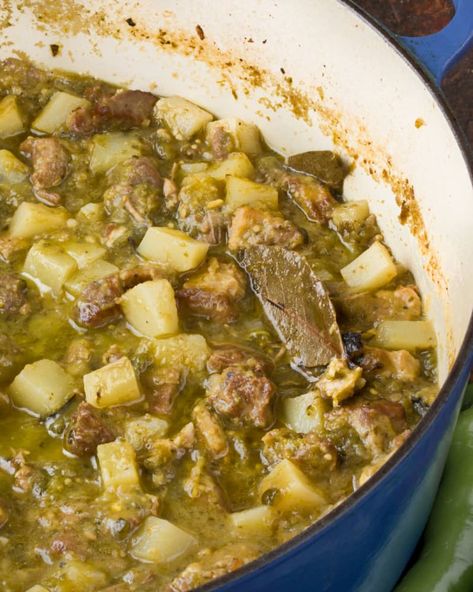 Make-Ahead Recipe: Pork & Green Chile Stew (Chile Verde) | Kitchn Green Chili With Potatoes, Green Chile Powder Recipes, Chili Verde Pork With Potatoes, Pork Green Chili Stew With Potatoes, Chile Verde Recipe Crockpot, Pork Verde Soup, Hatch Green Chile Stew, Mexican Green Chili Pork, Crock Pot Green Chile Stew